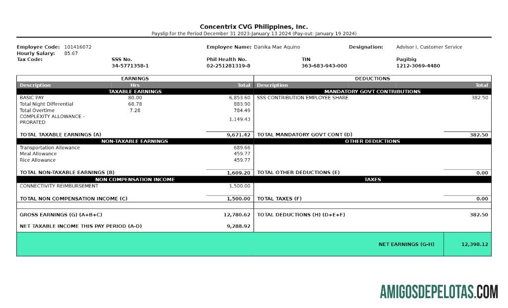 Realista Modelo de recibo de pagamento Concentrix CVG Filipinas em formatos Word e PDF.pdf, 1